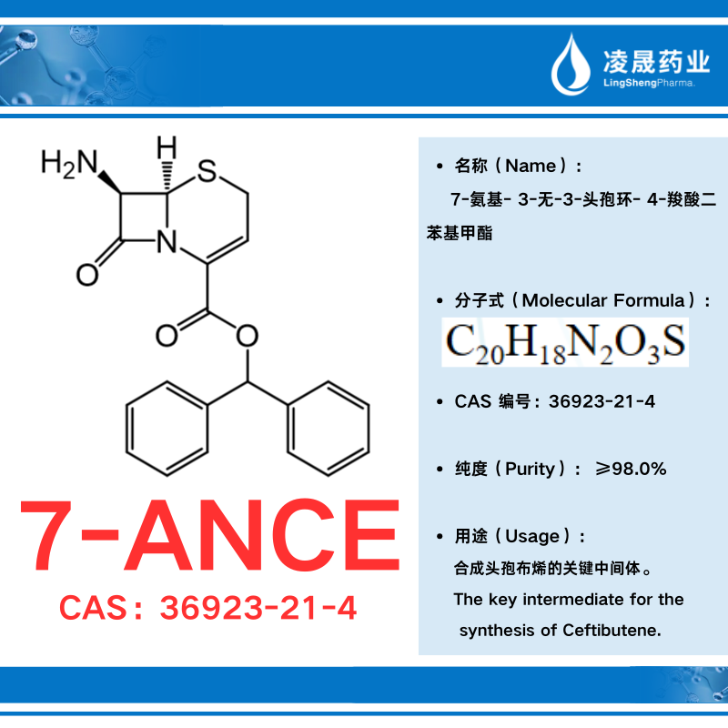 7-ANCE（純度：≥98.0%） 7-氨基- 3-無-3-頭孢環(huán)- 4-羧酸二苯基甲酯 合成頭孢布烯的關(guān)鍵中間體