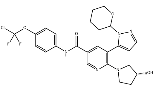 3-Pyridinecarboxamide, N-[4-(chlorodifluoromethoxy)phenyl]-6-[(3R)-3-hydroxy-1-pyrrolidinyl]-5-[1-(tetrahydro-2H-pyran-2-yl)-1H-pyrazol-5-yl]-
