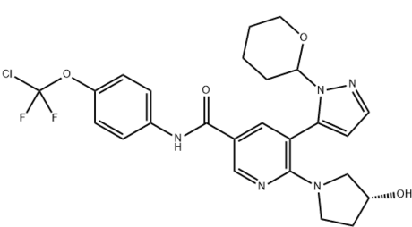 3-Pyridinecarboxamide, N-[4-(chlorodifluoromethoxy)phenyl]-6-[(3R)-3-hydroxy-1-pyrrolidinyl]-5-[1-(tetrahydro-2H-pyran-2-yl)-1H-pyrazol-5-yl]-