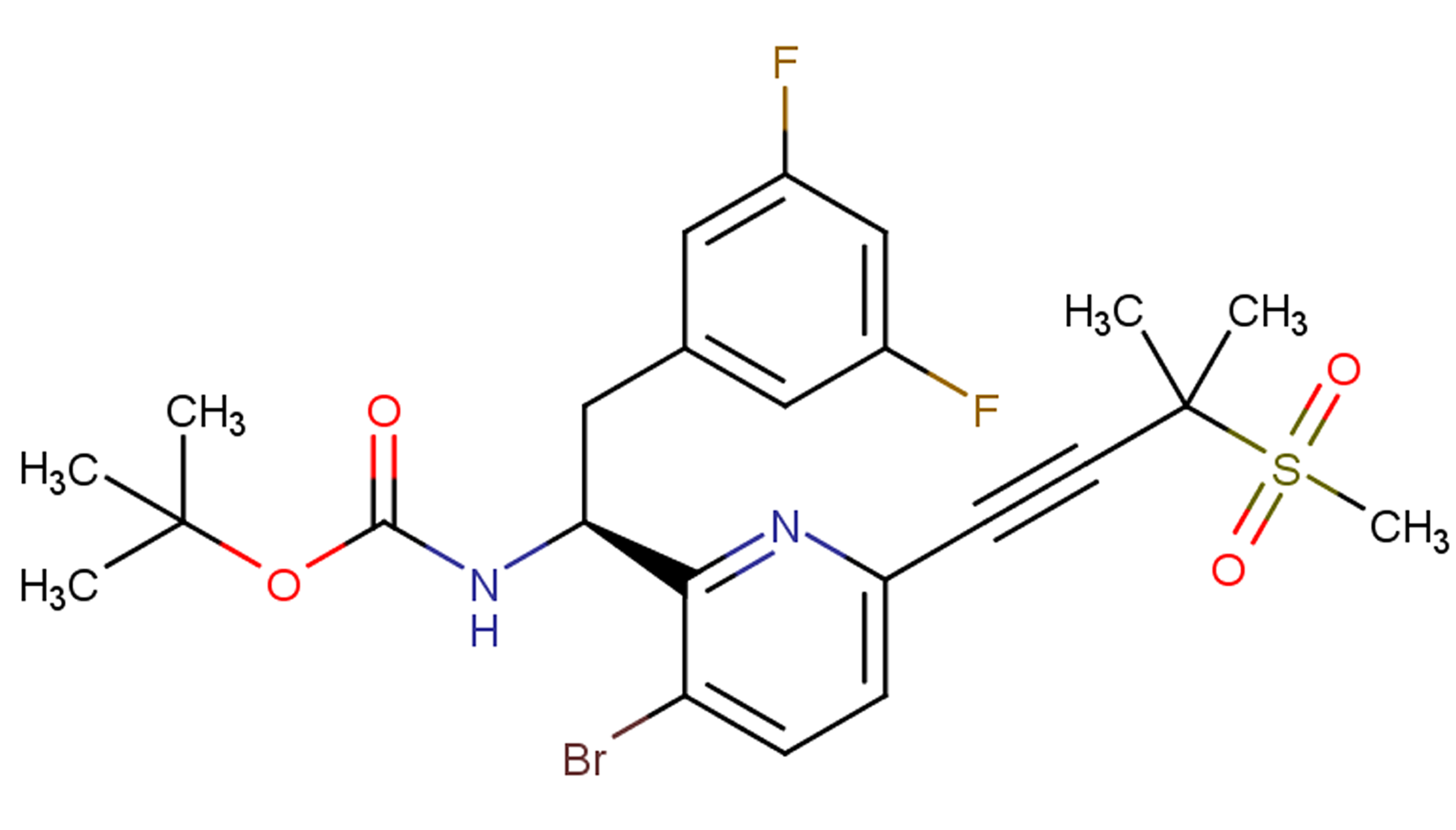 (S)-(1-(3-溴-6-(3-甲基-3-(甲基磺?；?丁-1-炔-1-基)吡啶-2-基)-2-(3,5-二氟苯基)乙基)氨基甲酸叔丁酯