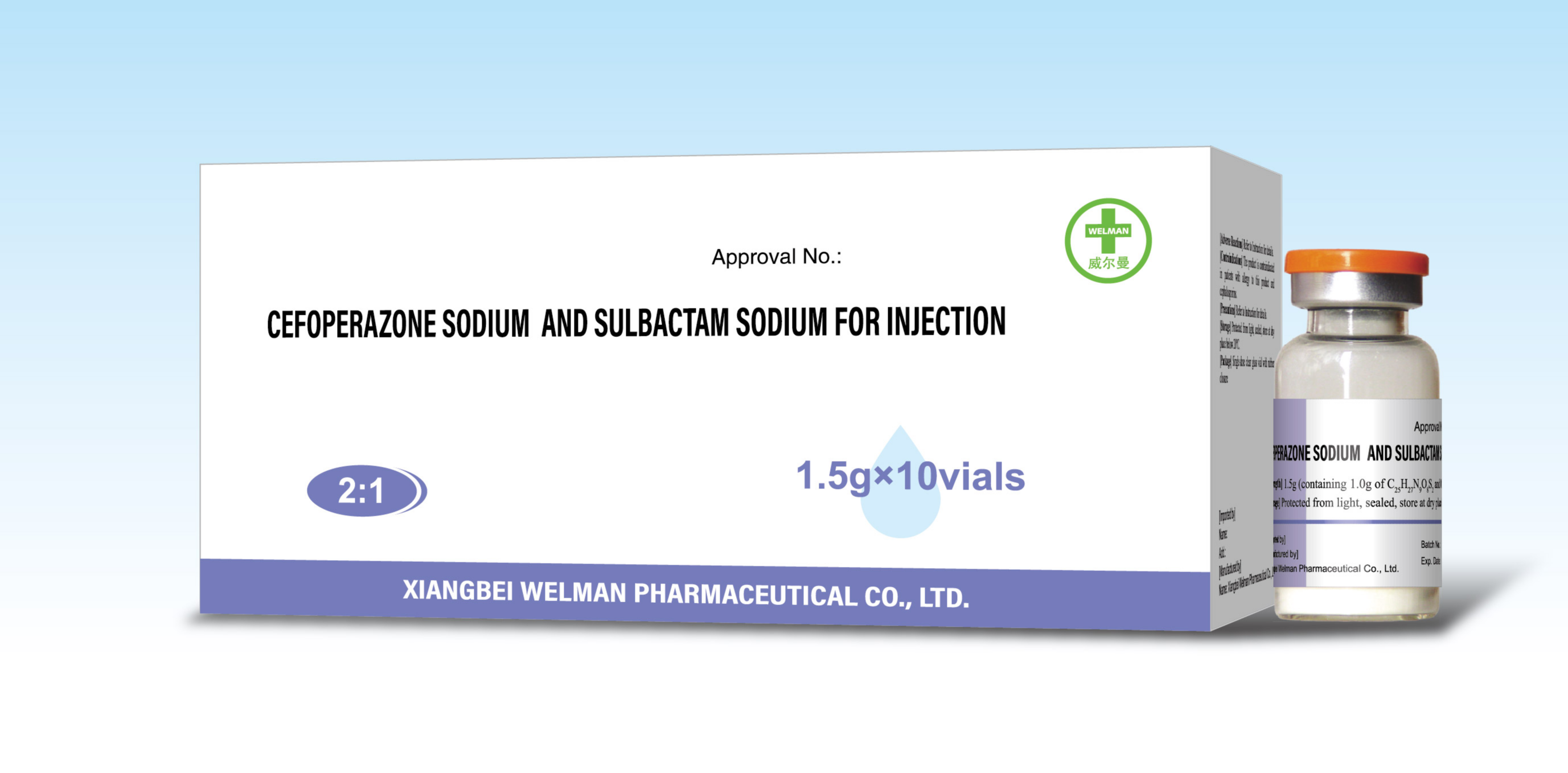 Cefoperazone Sodium and Sulbactam Sodium for Injection (2:1)1.5g, 2.25g, 3g
