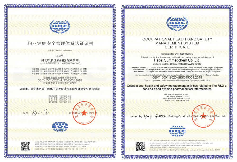 OHSMS45001体系认证证书