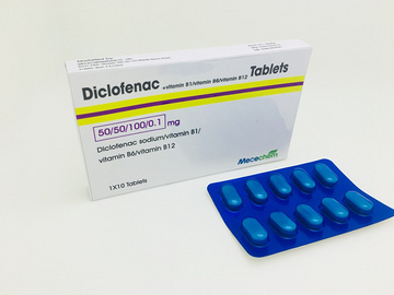 Diclofenac Sodium 50mg+Vitamin B1 50mg+Vitamin B6 100mg+Vitamin B12 100mcg Tablets