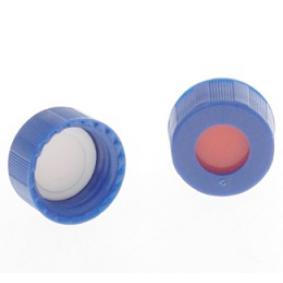 9mm蓝色开孔螺纹盖、含预开口红色PTFE/白色硅胶隔垫，Bonded