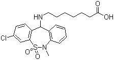 CAS 登录号：66981-73-5, 噻奈普汀, 7-[(3-氯-6,11-二氢-6-甲基二苯并[c,f][1,2]-硫氮杂卓-11-基)-氨基]庚酸 S,S-二氧化物