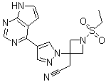 CAS 登录号：1187594-09-7, Baricitinib, 1-(乙基磺酰基)-3-[4-(7H-吡咯并[2,3-d]嘧啶-4-基)-1H-吡唑-1-基]-3-氮杂环丁烷乙腈