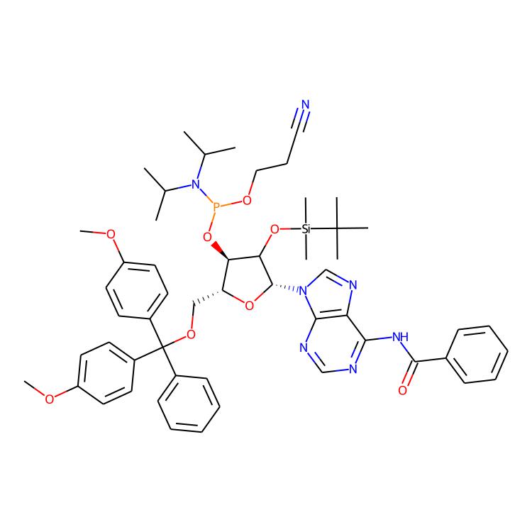 N-(9-(2R,4R,5R)-5-[(雙(4-甲氧基苯基)(苯基)甲氧基)甲基]-4-{(雙(丙基-2-基)氨基)(2-氰基乙氧基)膦?；鵠氧基}-3-[(叔丁基二甲基硅基)氧基]氧雜環(huán)己烷-2-基]-9H-嘌呤-6-基)苯甲酰胺