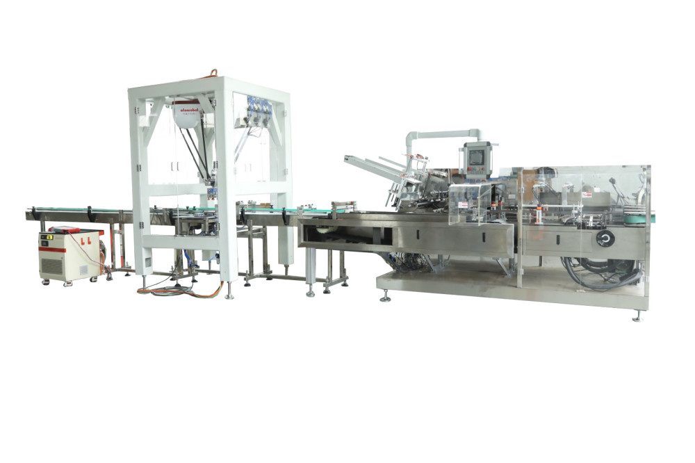机器人入托自动装盒生产线Robot loading automatic box production line