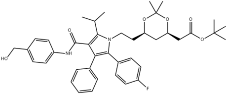 2-((4R,6R)-6-(2-(2-(4-氟苯基)-4-((4-(羟甲基)苯基)氨甲酰)-5-异丙基-3-苯基-1H-吡咯-1-基)乙基)-2,2-二甲基-1,3-二恶-4-基)乙酸叔丁酯