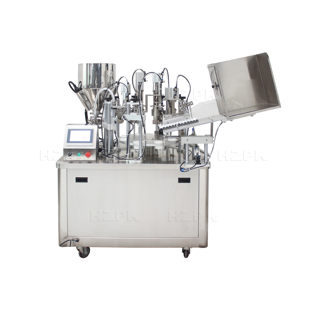 Semi-auto tube filling and sealing machine for metal tube + automatic pipe feeding