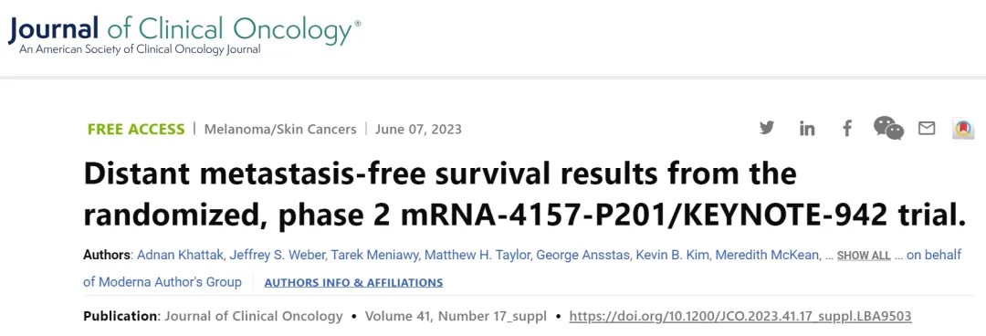 mRNA-4157（V940）联合Keytruda治疗高危黑色素瘤（III/IV期）的IIb期临床试验结果