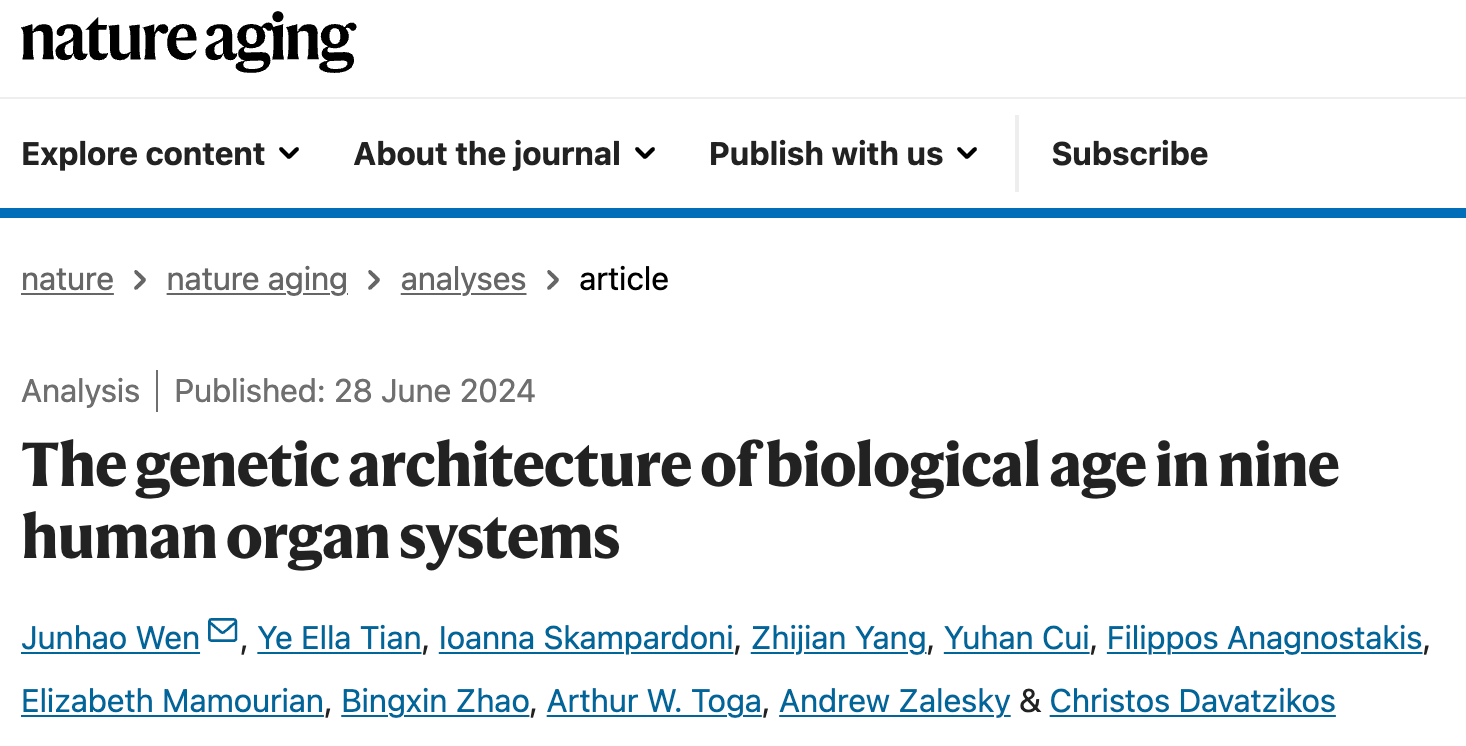 The genetic architecture of biological age in nine human organ systems