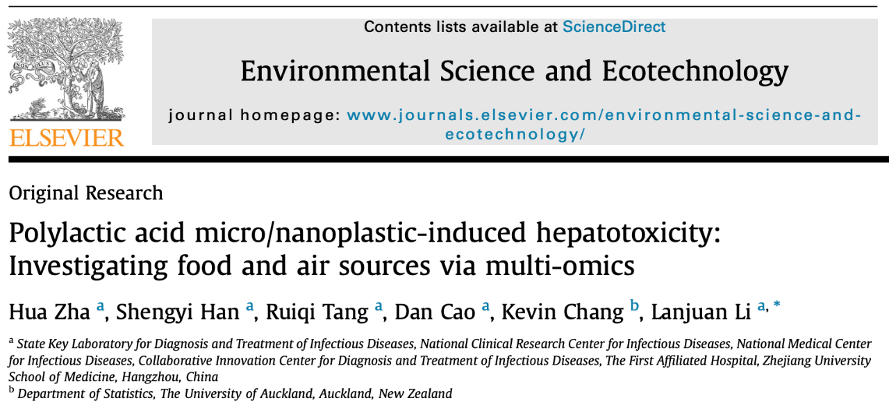 Polylactic acid micro/nanoplastic-induced hepatotoxicity: Investigating food and air sources via multi-omics 研究論文