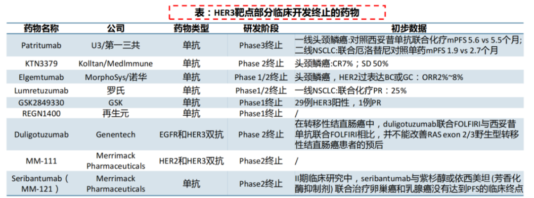 HER3靶點部分臨床開發(fā)終止的藥物