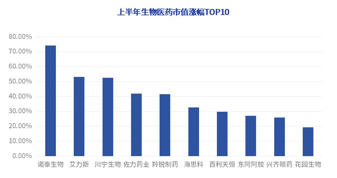 上半年生物醫(yī)藥市值漲幅TOP10