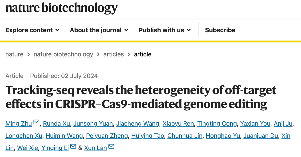 Tracking-seq reveals the heterogeneity of off-target effects in CRISPR/Cas9-mediated genome editing 研究論文