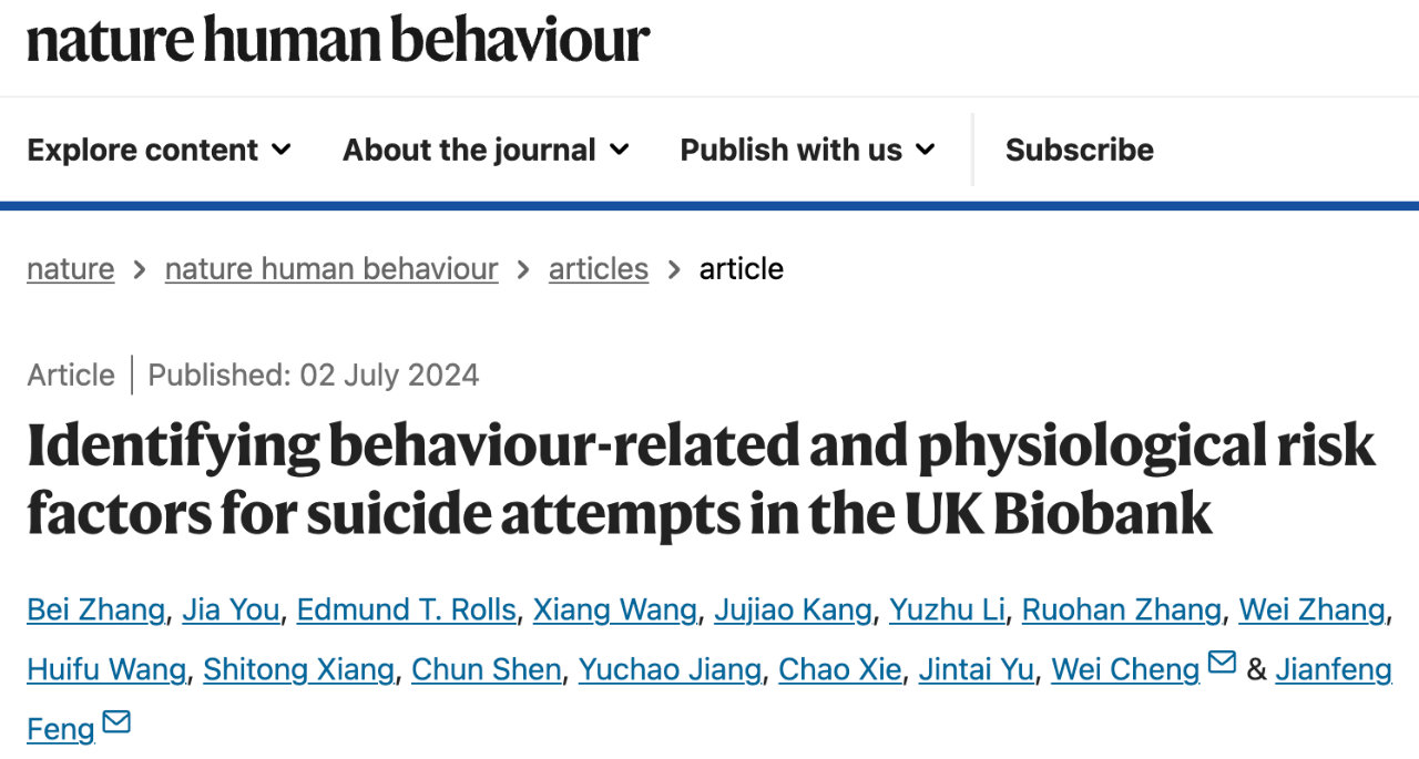 Identifying behaviour-related and physiological risk factors for suicide attempts in the UK Biobank 的研究論文