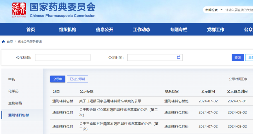 国家药典委官网的公示