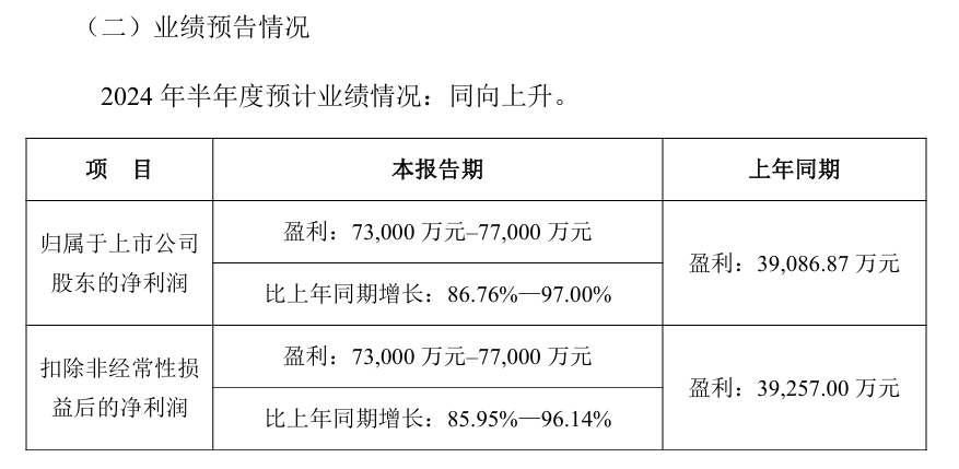 2024年半年度預(yù)計(jì)業(yè)績(jī)情況