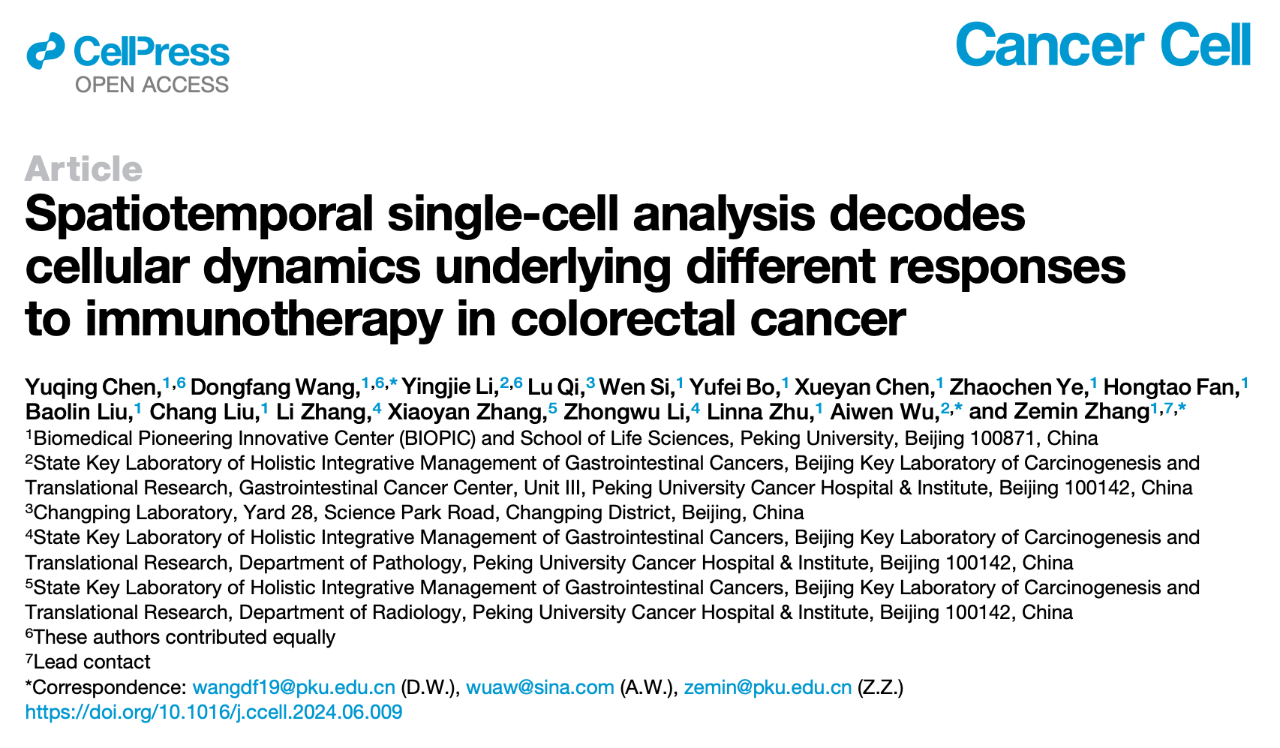 Spatiotemporal single-cell analysis decodes cellular dynamics underlying different responses to immunotherapy in Colorectal Cancer 研究論文