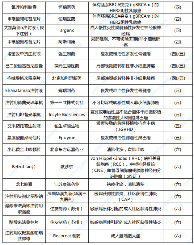  2024年1-6月納入優(yōu)先審評品種名單