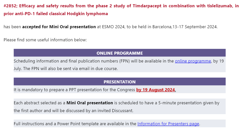 #2852; Efficacy and safety results from the phase 2 study of Timdarpacept in combination with tislelizumab, inprior anti-PD-1 failed classical Hodgkin lymphoma