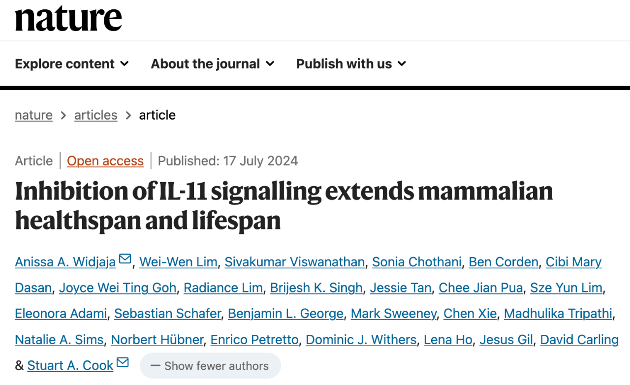 Inhibition of IL-11 signalling extends mammalian healthspan and lifespan 研究論文