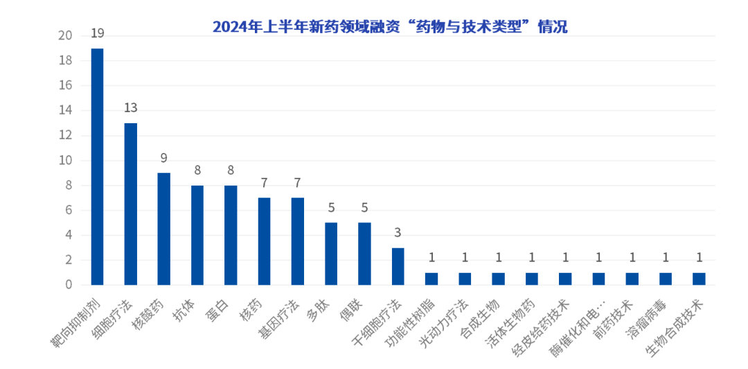 2024年上半年新藥領(lǐng)域融資“藥物與技術(shù)類型”情況