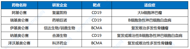 中國CAR-T獲批上市藥物