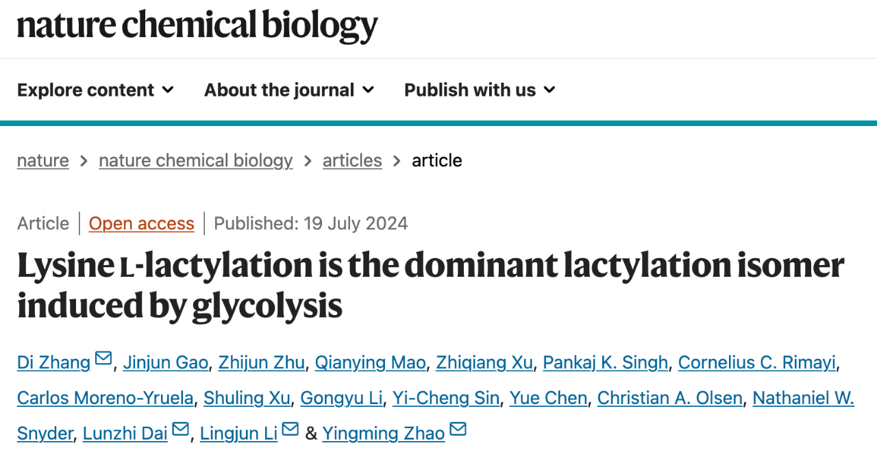 Lysine L-lactylation is the dominant lactylation isomer induced by glycolysis 研究論文