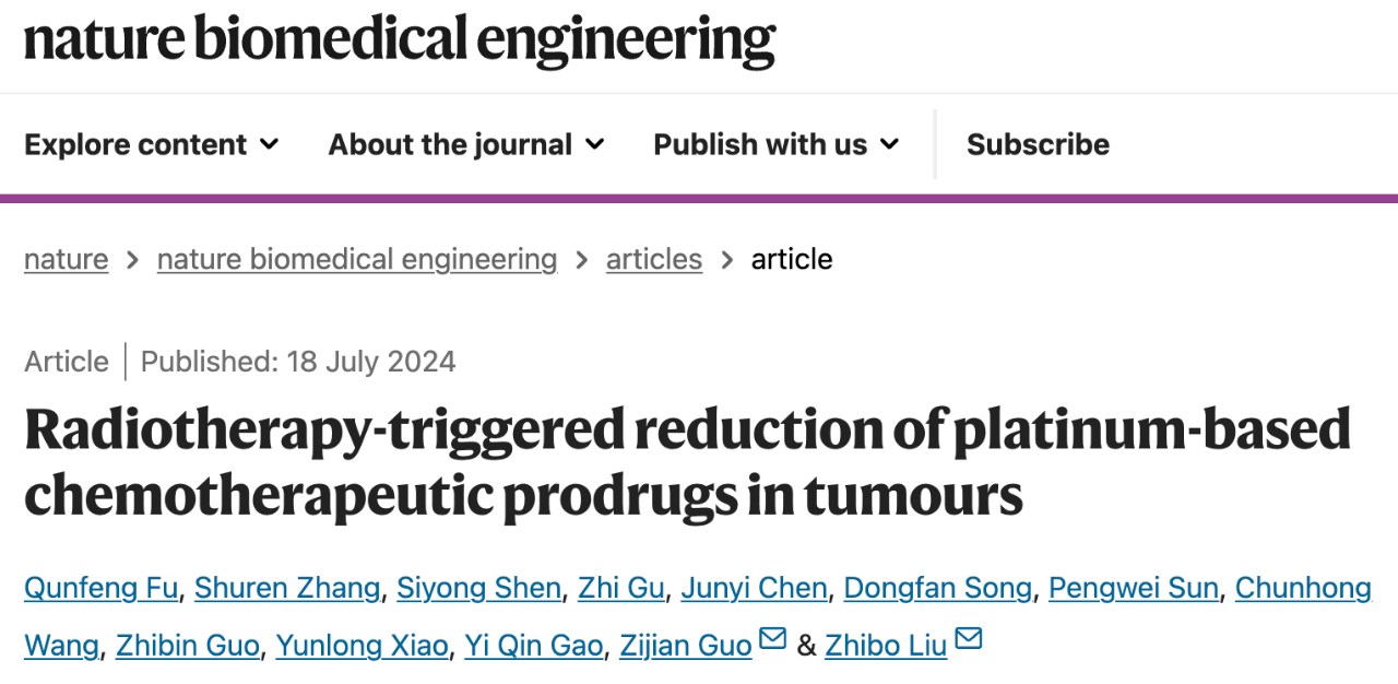 Radiotherapy-triggered reduction of platinum-based chemotherapeutic prodrugs in tumours研究論文