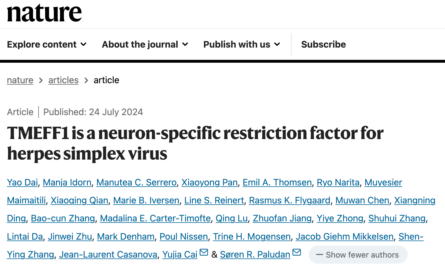 TMEFF1 is a neuron-specific restriction factor for herpes simplex virus 突破性研究成果