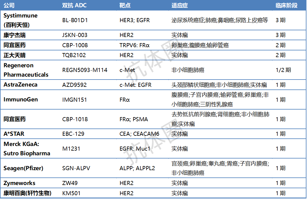 臨床階段的雙抗ADC