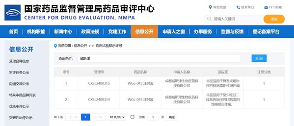 威斯津生物的全球首款EB病毒相關(guān)腫瘤mRNA治療性疫苗，獲國(guó)家批準(zhǔn)開展臨床試驗(yàn)