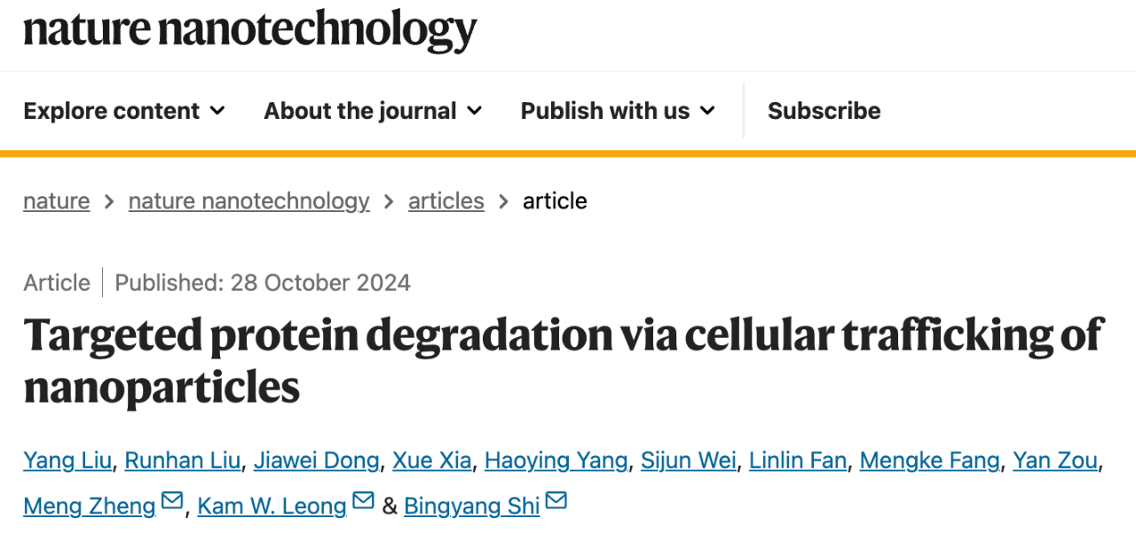 Targeted protein degradation via cellular trafficking of nanoparticles