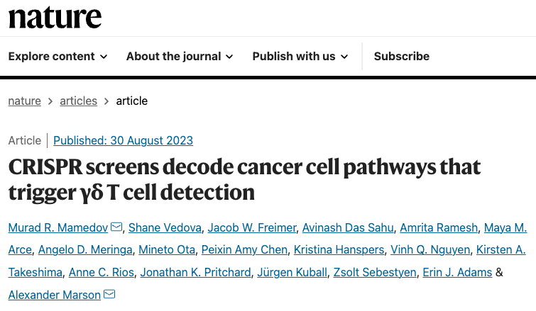 CRISPR screens decode cancer cell pathways that trigger γδT cell detection