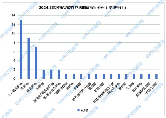 2024年抗腫瘤突破性療法的適應(yīng)癥分布