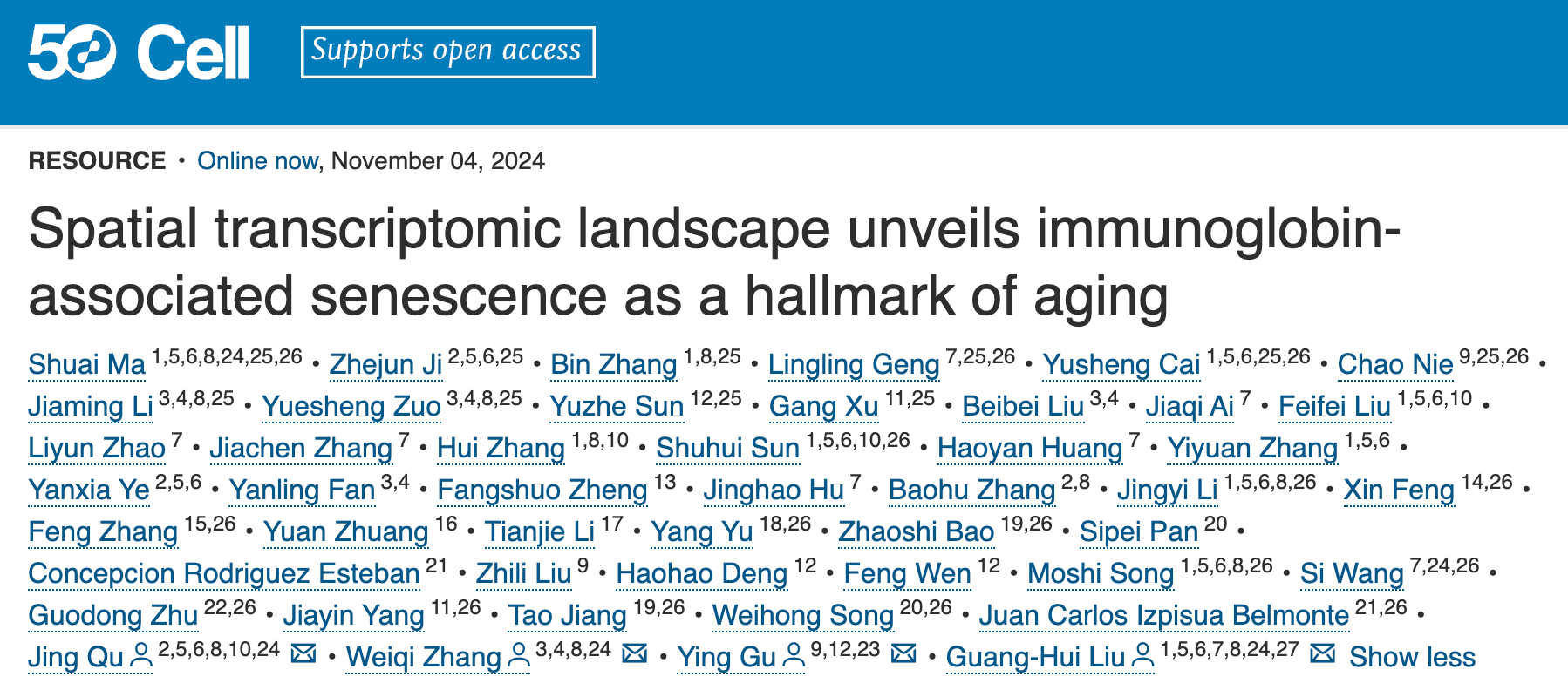 Spatial Transcriptomic Landscape Unveils Immunoglobin-associated Senescence as a Hallmark of Aging