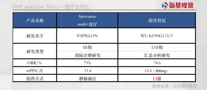 EGFR exon20ins NSCLC 一線療法對比