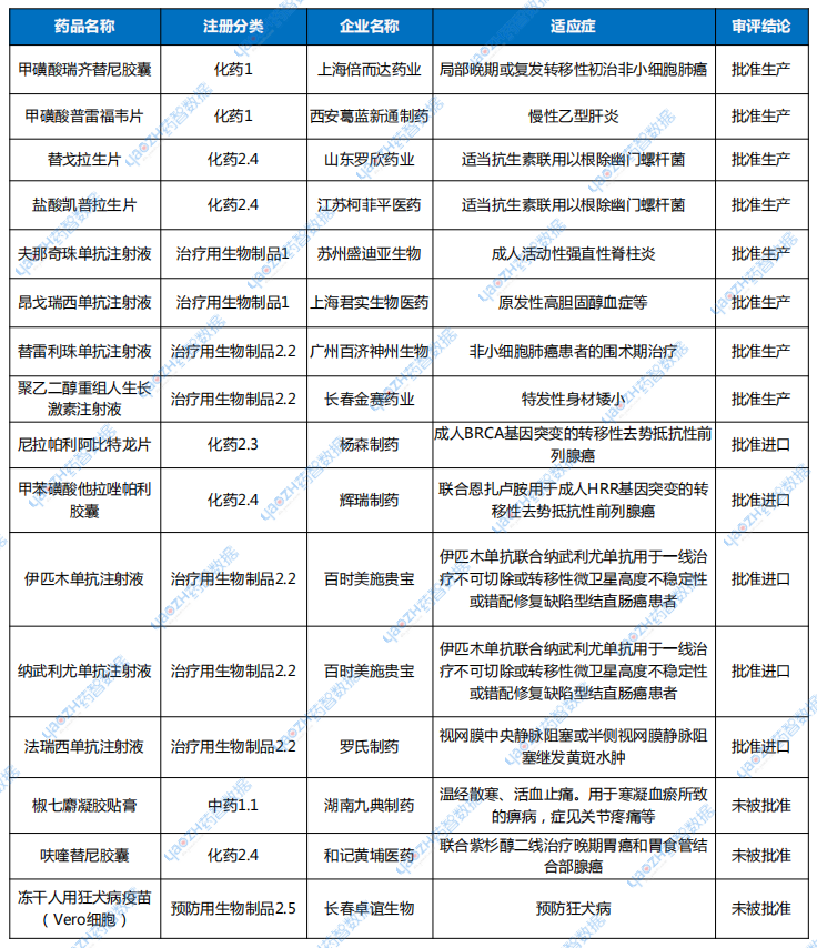 表1 2024年10月創(chuàng)新型、改良型新藥上市申請審評結論情況