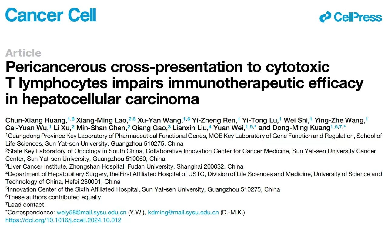 Pericancerous cross-presentation to cytotoxicT ymphocytes impairs immunotherapeutic efficacy in hepatocellular carcinoma