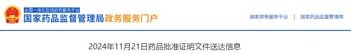 2024年11月21日藥品批準(zhǔn)證明文件送達(dá)信息