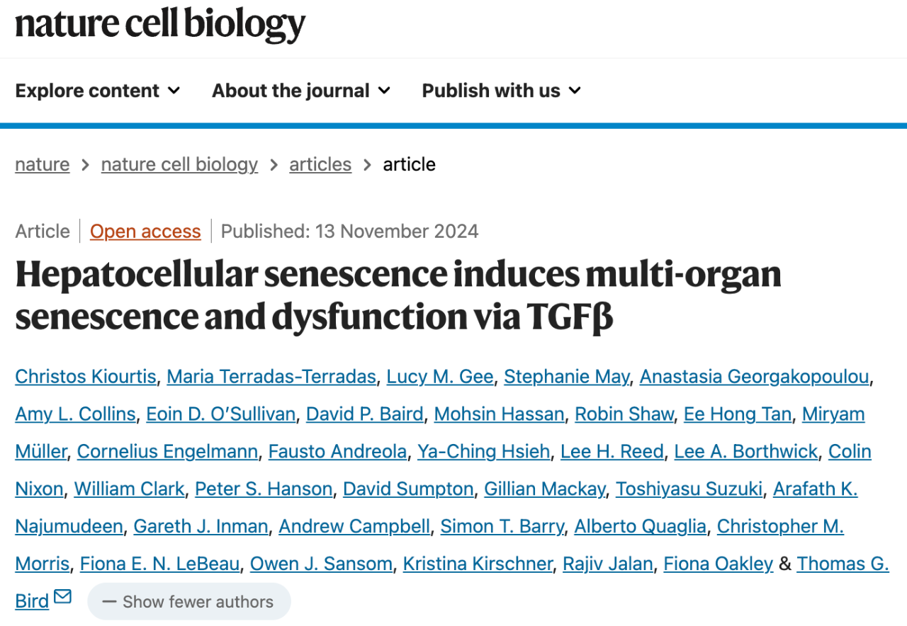 Hepatocellular senescence induces multi-organ senescence and dysfunction via TGFβ