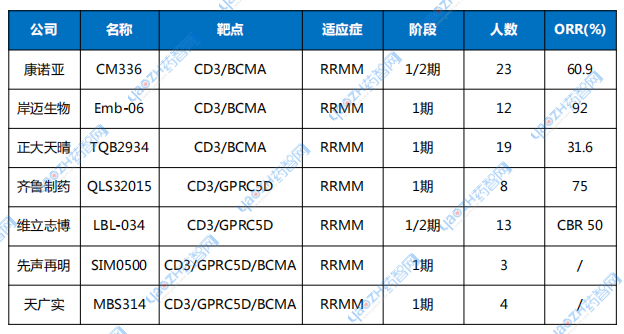 表1 ASH 2024大会上的国产双抗/三抗（RRMM适应症）