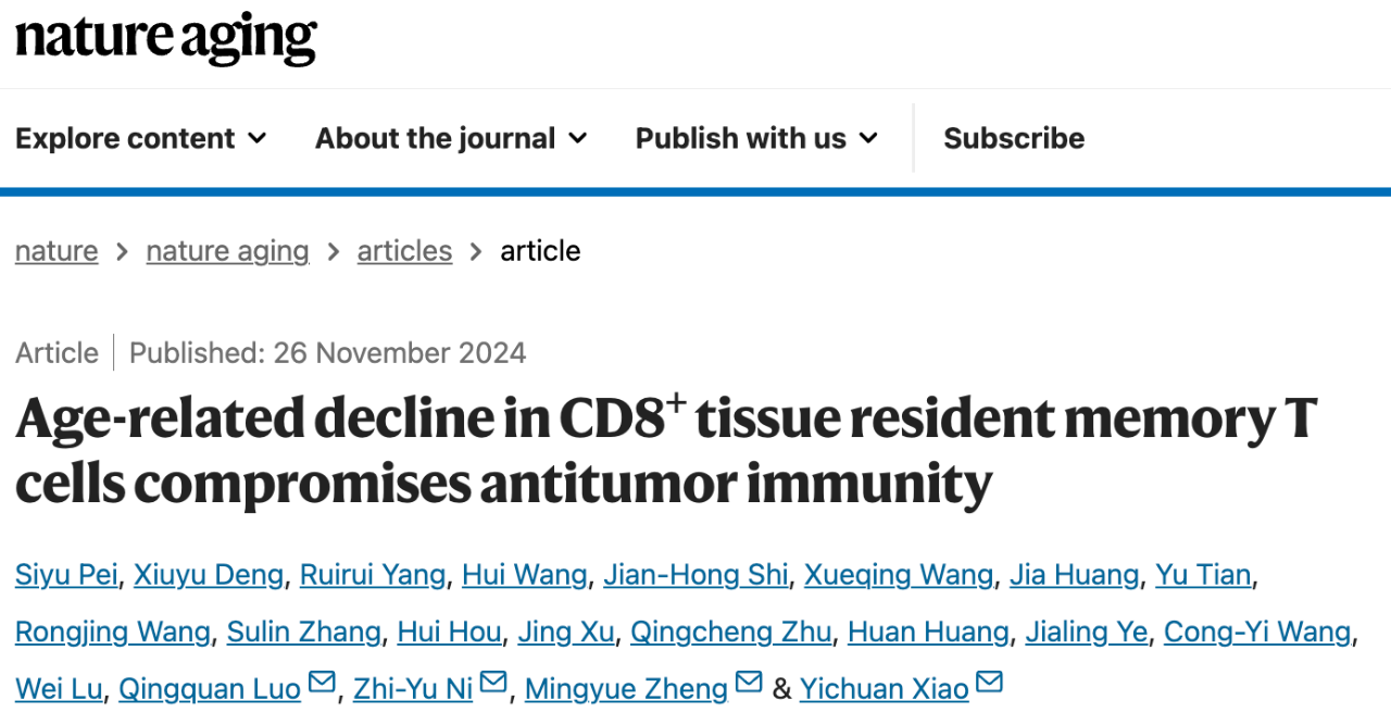 Age-related decline in CD8+ tissue resident memory T cells compromises antitumor immunity