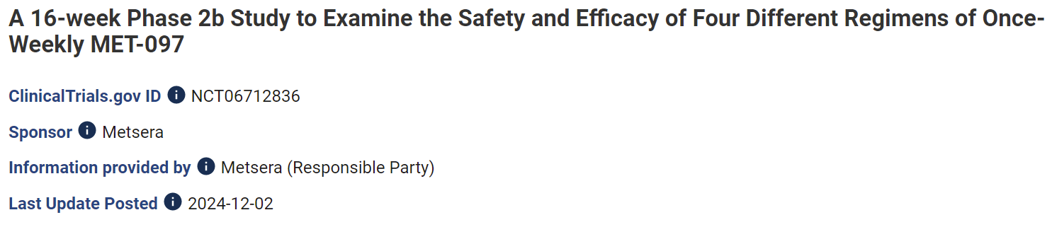 MET-097的美國減重2b期臨床試驗(yàn)