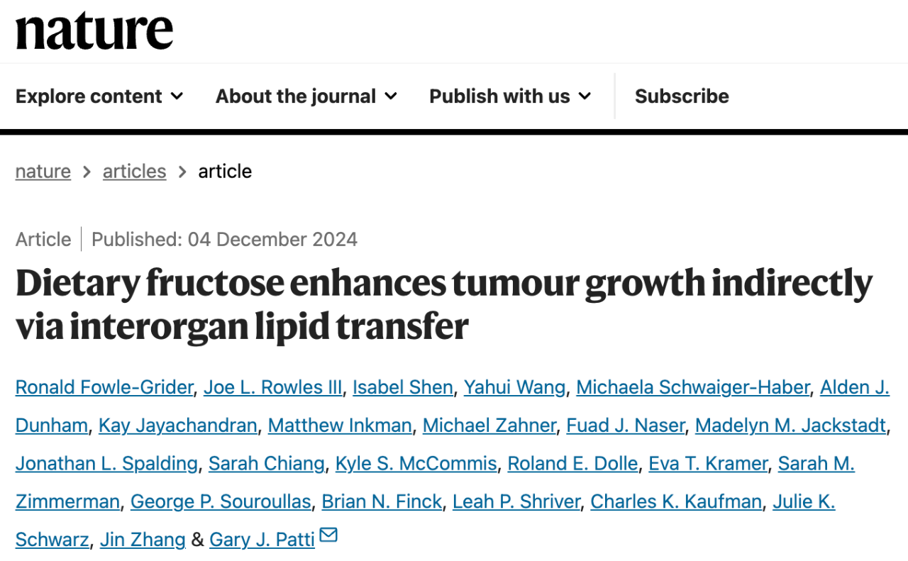 Dietary fructose enhances tumour growth indirectly via interorgan lipid transfer