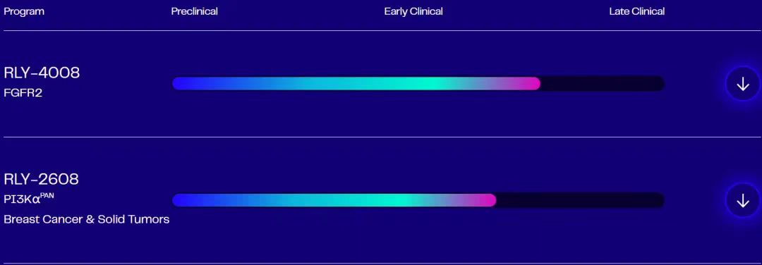 Relay曾有三條進入臨床的管線，分別為FGFR2抑制劑RLY-4008、SHP2抑制劑RLY-1971、以及PI3Kα抑制劑RLY-2608