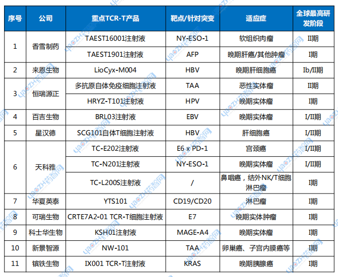 表3 國內重點在研TCR-T療法