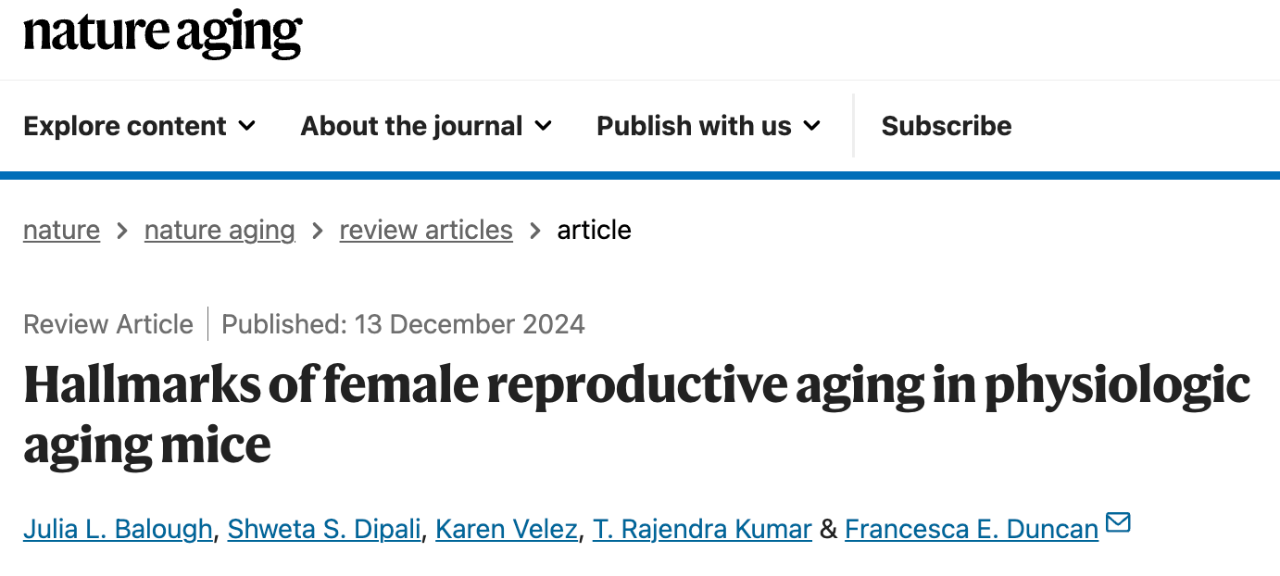 Hallmarks of female reproductive aging in physiologic aging mice